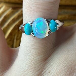 Ethiopian Opal Kingman Turquoise Sterling Silver Ring Size 7.75